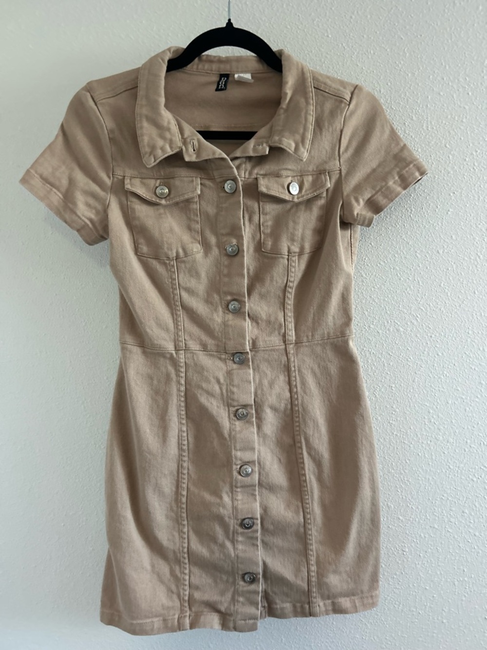 H&M Tan Button-Front Mini Shirt Dress